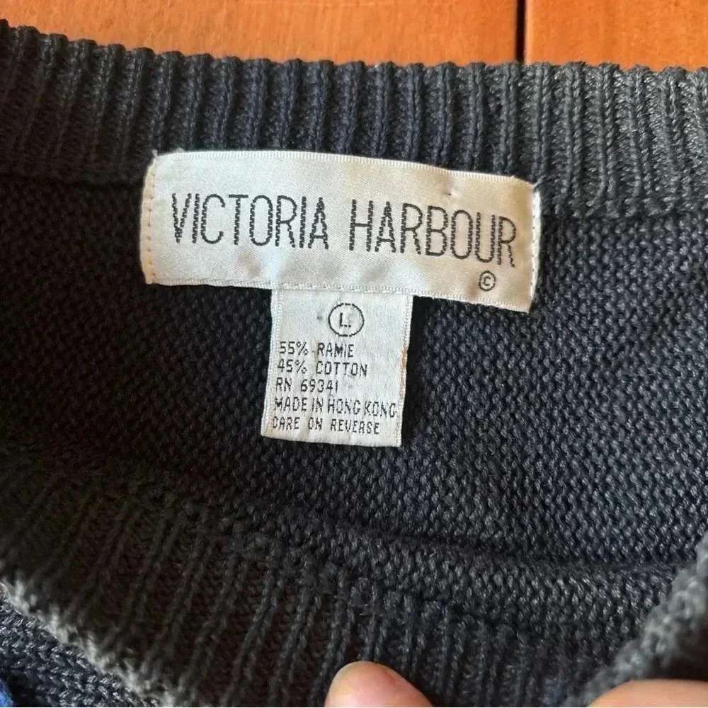90s Vintage CHUNKY 3D Crochet Flower Sweater Victoria Harbour Sz L Grandmacore - Picture 7 of 12